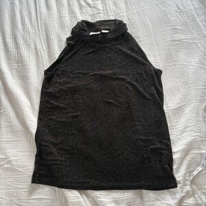 Studio C Top Cowl Neck Shimmer Black Gold Metallic Sleeveless Evening Stretch L